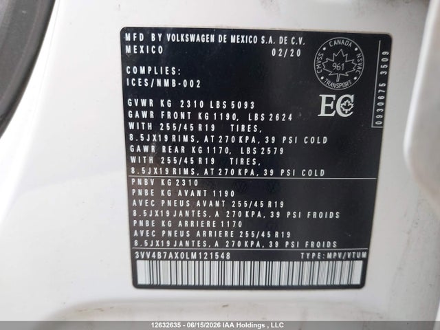 3VV4B7AX0LM121548 Volkswagen Tiguan Highline