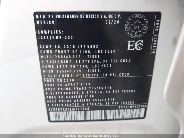 3VV4B7AX0LM121548 Volkswagen Tiguan Highline