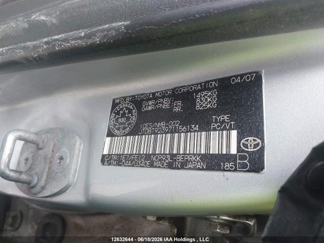Aukcja sprzedaży 2007 Toyota Yaris, vin: JTDBT923971156134, numer aukcji: 12632644