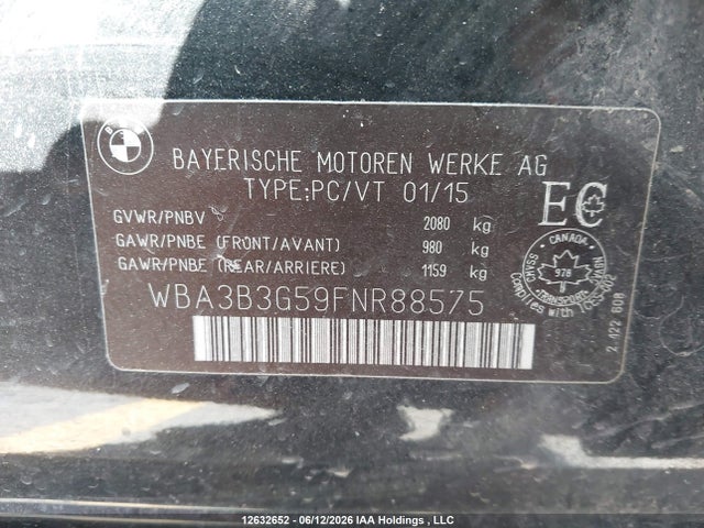 12632652 :رقم المزاد ، WBA3B3G59FNR88575 vin ، 2015 Bmw 328i Xdrive مزاد بيع