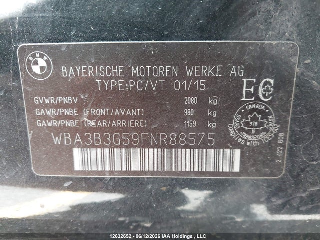 12632652 :رقم المزاد ، WBA3B3G59FNR88575 vin ، 2015 Bmw 328i Xdrive مزاد بيع
