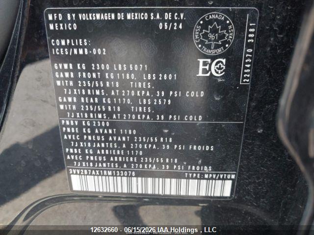 Aukcja sprzedaży 2024 Volkswagen Tiguan Se/wolfsburg, vin: 3VV2B7AX1RM133076, numer aukcji: 12632660