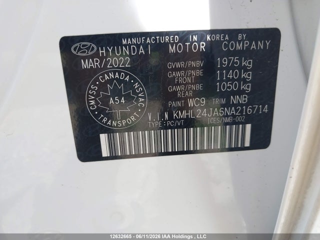 Продаж на аукціоні авто 2022 Hyundai Sonata Preferred, vin: KMHL24JA6NA216714, номер лоту: 12632665