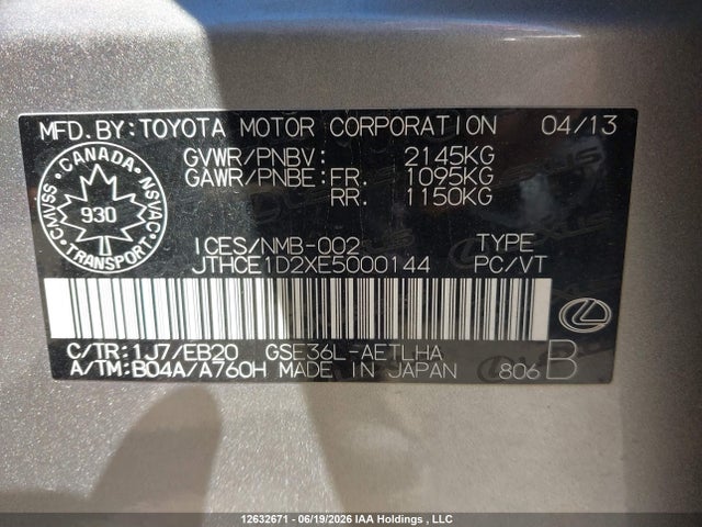 Lexus IS 350 2014 JTHCE1D2XE5000144 Image 9