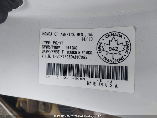 Продажа на аукционе авто 2013 Honda Accord Lx, vin: 1HGCR2F38DA807965, номер лота: 12632677