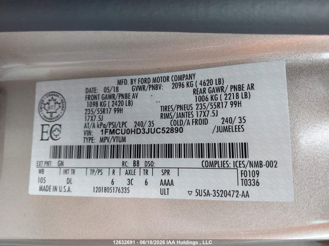 Ford ESCAPE SEL 2018 1FMCU0HD3JUC52890 Image 9