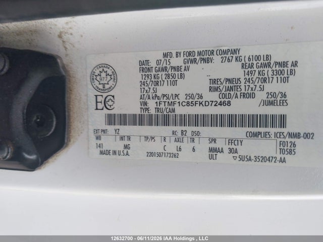 Продажа на аукционе авто 2015 Ford F150, vin: 1FTMF1C85FKD72468, номер лота: 12632700