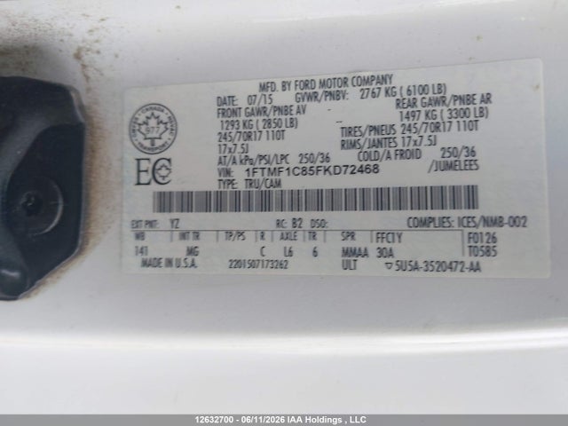 Продажа на аукционе авто 2015 Ford F150, vin: 1FTMF1C85FKD72468, номер лота: 12632700