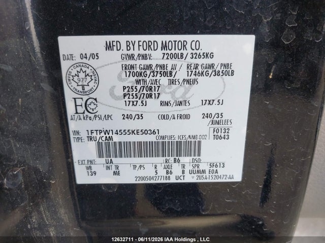 Продажа на аукционе авто 2005 Ford F150 Supercrew, vin: 1FTPW14555KE50361, номер лота: 12632711