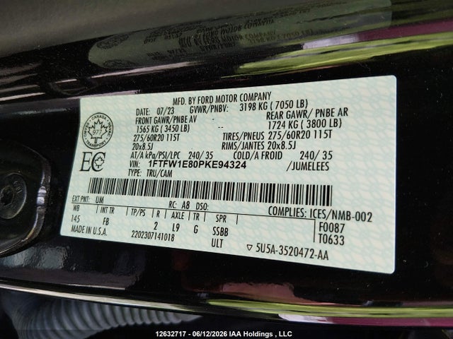 Продажа на аукционе авто 2023 Ford F150 Supercrew, vin: 1FTFW1E80PKE94324, номер лота: 12632717