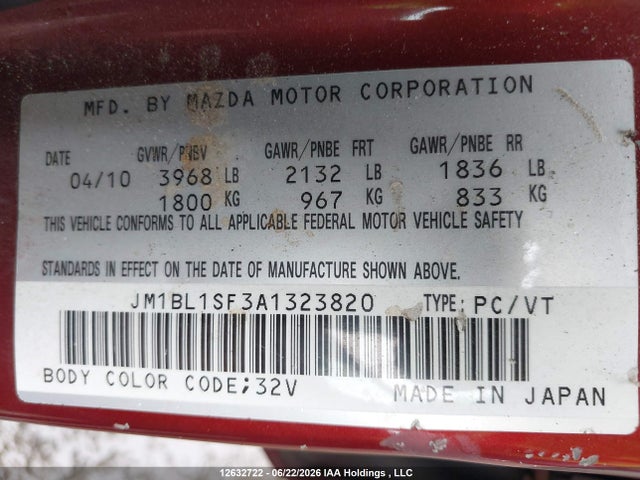 2010 Mazda Mazda3 მანქანა იყიდება აუქციონზე, vin: JM1BL1SF3A1323820, აუქციონის ნომერი: 12632722
