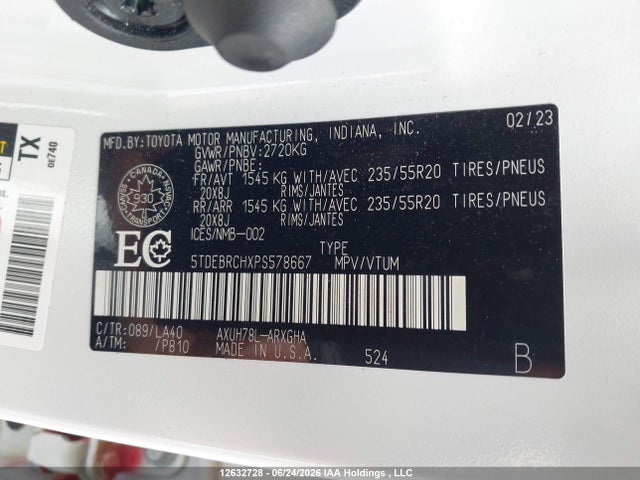 2023 Toyota Highlander Hybrid Limited მანქანა იყიდება აუქციონზე, vin: 5TDEBRCHXPS578667, აუქციონის ნომერი: 12632728