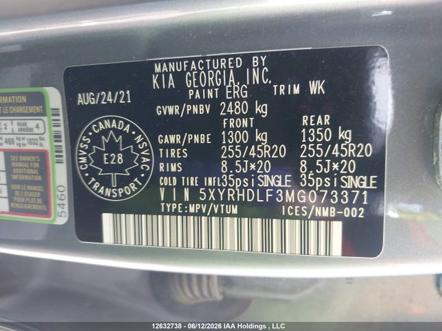 Продажа на аукционе авто 2021 Kia Sorento 2.5t Ex/2.5t Ex+, vin: 5XYRHDLF3MG073371, номер лота: 12632738
