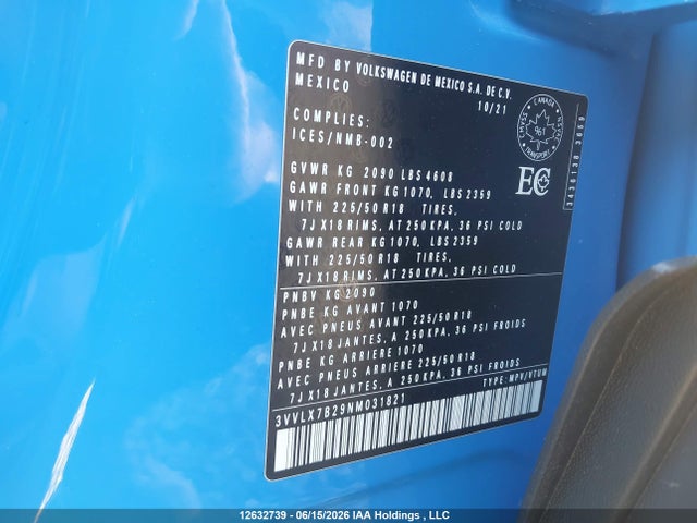 3VVLX7B29NM031821 Volkswagen Taos Comfortline