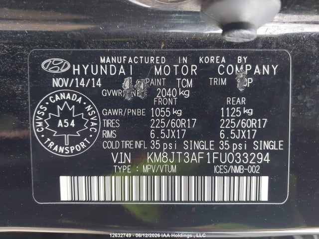 12632749 :رقم المزاد ، KM8JT3AF1FU033294 vin ، 2015 Hyundai Tucson Gls مزاد بيع