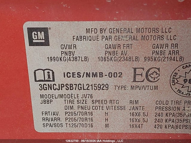 Chevrolet TRAX 1LT 2016 3GNCJPSB7GL215929 Image 9