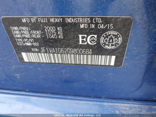 Subaru WRX 2016 JF1VA1G62G9800684 Image 18
