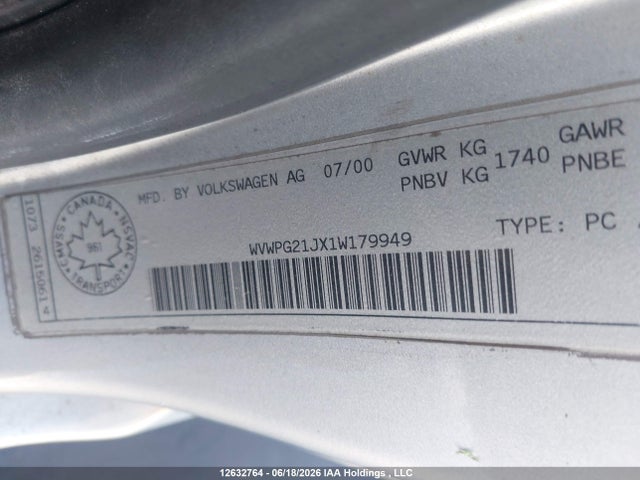 Продаж на аукціоні авто 2001 Volkswagen Gti Glx, vin: WVWPG21JX1W179949, номер лоту: 12632764