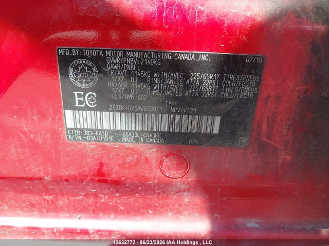 2010 Toyota Rav4 Limited V6 მანქანა იყიდება აუქციონზე, vin: 2T3DK4DV5AW033971, აუქციონის ნომერი: 12632772