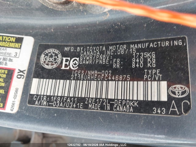 2015 Toyota Corolla Ce მანქანა იყიდება აუქციონზე, vin: 2T1BURHE0FC446875, აუქციონის ნომერი: 12632782