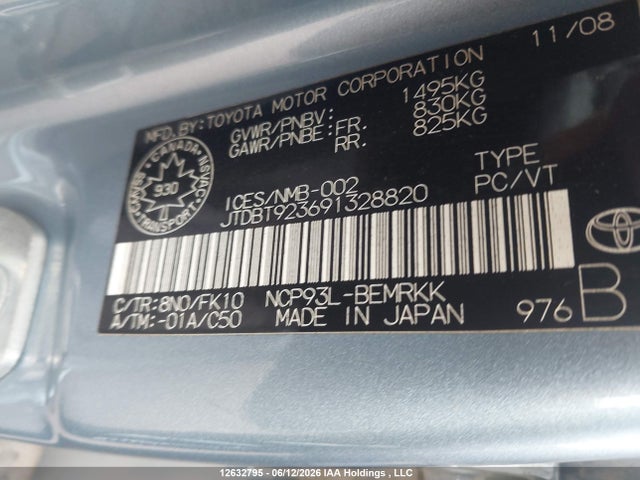 2009 Toyota Yaris მანქანა იყიდება აუქციონზე, vin: JTDBT923691328820, აუქციონის ნომერი: 12632795