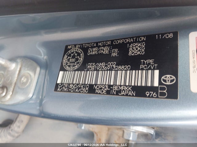 2009 Toyota Yaris მანქანა იყიდება აუქციონზე, vin: JTDBT923691328820, აუქციონის ნომერი: 12632795