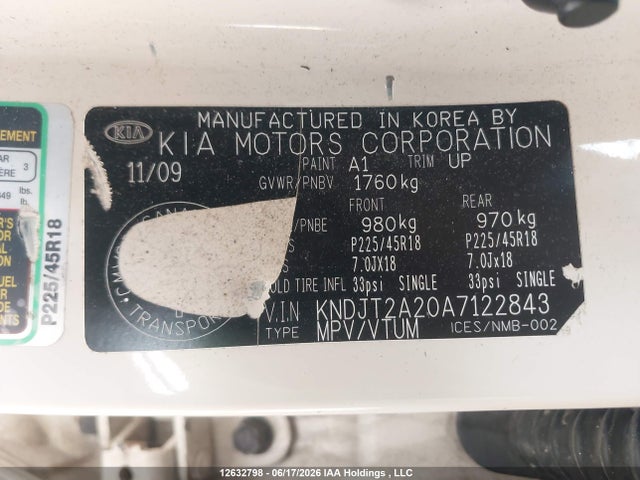12632798 :رقم المزاد ، KNDJT2A20A7122843 vin ، 2010 Kia Soul 2.0l 2u/2.0l 4u/2.0l 4u Burner/2.0l 4u Retro/2.0l 4u Sx مزاد بيع