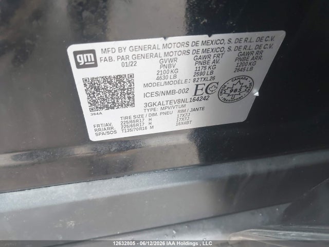 12632805 :رقم المزاد ، 3GKALTEV8NL164242 vin ، 2022 Gmc Terrain Sle مزاد بيع