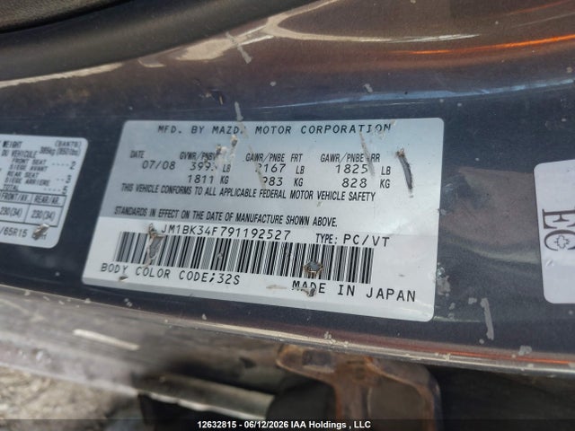 12632815 :رقم المزاد ، JM1BK34F791192527 vin ، 2009 Mazda Mazda3 مزاد بيع