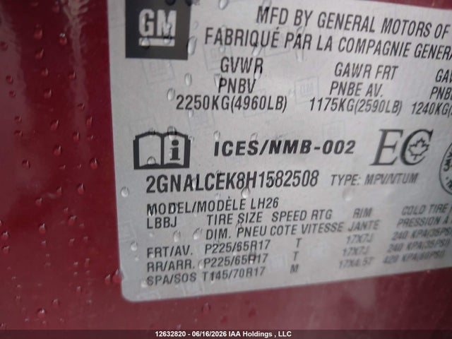 Aukcja sprzedaży 2017 Chevrolet Equinox Lt, vin: 2GNALCEK8H1582508, numer aukcji: 12632820