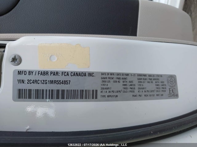2021 Chrysler Grand Caravan Sxt მანქანა იყიდება აუქციონზე, vin: 2C4RC1ZG1MR554857, აუქციონის ნომერი: 12632822