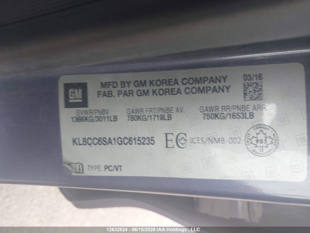 Продажа на аукционе авто 2016 Chevrolet Spark 1lt Manual, vin: KL8CC6SA1GC615235, номер лота: 12632824