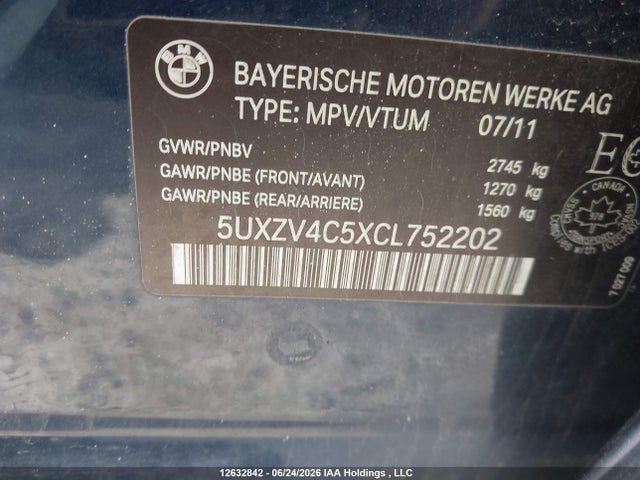 2012 Bmw X5 Xdrive35i მანქანა იყიდება აუქციონზე, vin: 5UXZV4C5XCL752202, აუქციონის ნომერი: 12632842