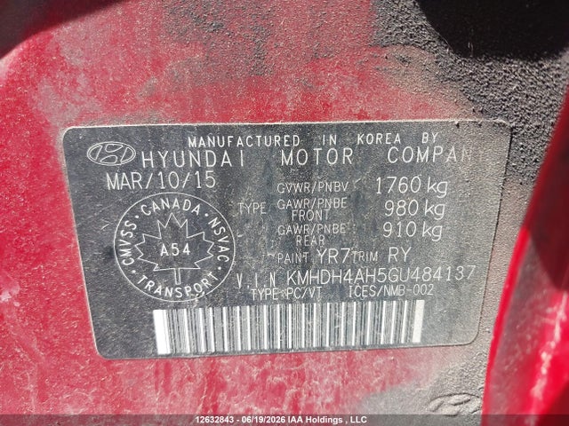KMHDH4AH5GU484137 Hyundai Elantra Gls
