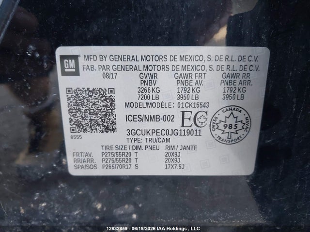 Aukcja sprzedaży 2018 Chevrolet Silverado 1500 Custom, vin: 3GCUKPEC0JG119011, numer aukcji: 12632859