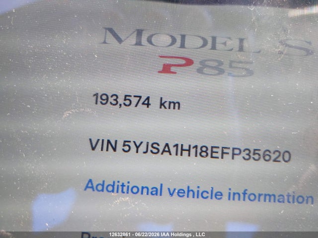 12632861 :رقم المزاد ، 5YJSA1H18EFP35620 vin ، 2014 Tesla Model S مزاد بيع