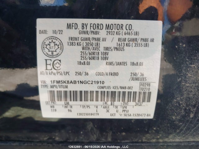 Ford Explorer Police Interceptor 2022 1FM5K8AB1NGC21910 Image 19