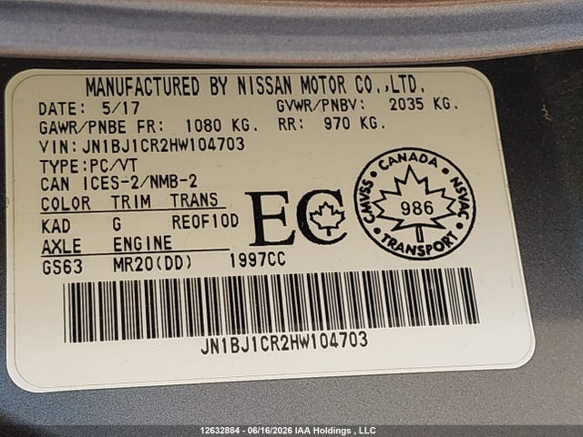 Продаж на аукціоні авто 2017 Nissan Qashqai S/sl/sv, vin: JN1BJ1CR2HW104703, номер лоту: 12632884