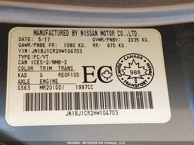 Продаж на аукціоні авто 2017 Nissan Qashqai S/sl/sv, vin: JN1BJ1CR2HW104703, номер лоту: 12632884