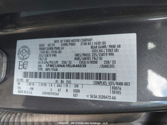 1FMCU9NA1RUA46039 Ford Escape St-line Select