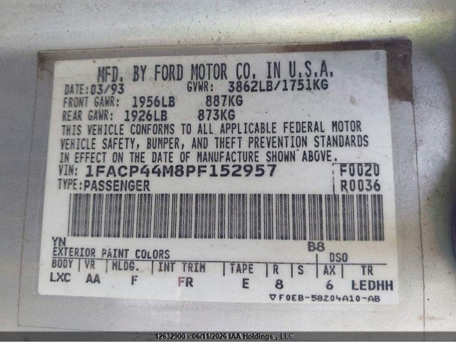 Продаж на аукціоні авто 1993 Ford Mustang Lx, vin: 1FACP44M8PF152957, номер лоту: 12632900