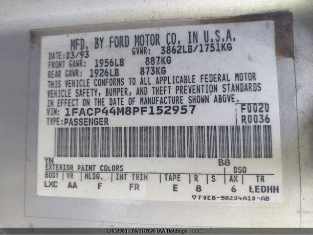 Продаж на аукціоні авто 1993 Ford Mustang Lx, vin: 1FACP44M8PF152957, номер лоту: 12632900