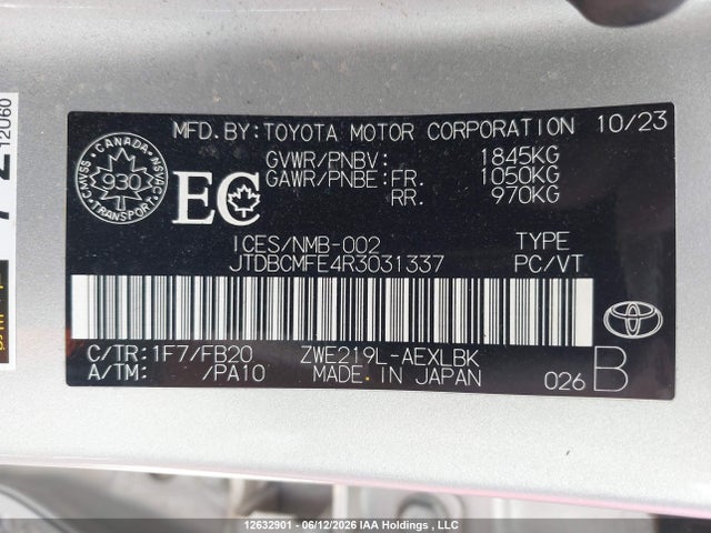 JTDBCMFE4R3031337 Toyota Corolla Le/se/xle/night Shade