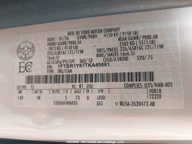 Ford Transit T-250 2026 1FTBR1Y87TKA45881 Image 9