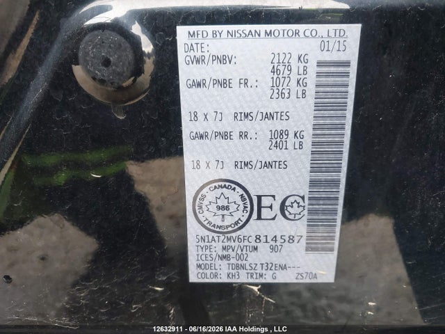Продажа на аукционе авто 2015 Nissan Rogue S/sl/sv, vin: 5N1AT2MV6FC814587, номер лота: 12632911