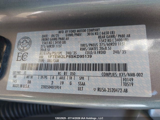 Продаж на аукціоні авто 2025 Ford F150 Stx, vin: 1FTEW2LP8SKD95139, номер лоту: 12632929