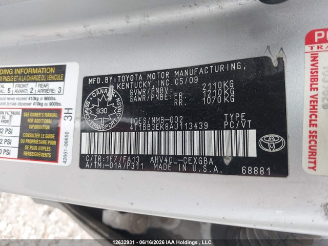 12632931 :رقم المزاد ، 4T1BB3EK8AU113439 vin ، 2010 Toyota Camry Hybrid مزاد بيع