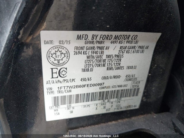 Ford F-250 Lariat 2015 1FT7W2B60FED00997 Image 9