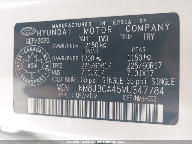 2021 Hyundai Tucson Preferred Awd With Sun And Leather Package მანქანა იყიდება აუქციონზე, vin: KM8J3CA45MU347784, აუქციონის ნომერი: 12632949