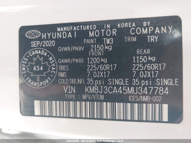 2021 Hyundai Tucson Preferred Awd With Sun And Leather Package მანქანა იყიდება აუქციონზე, vin: KM8J3CA45MU347784, აუქციონის ნომერი: 12632949